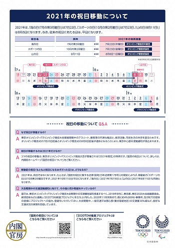 2021年の祝日移動について